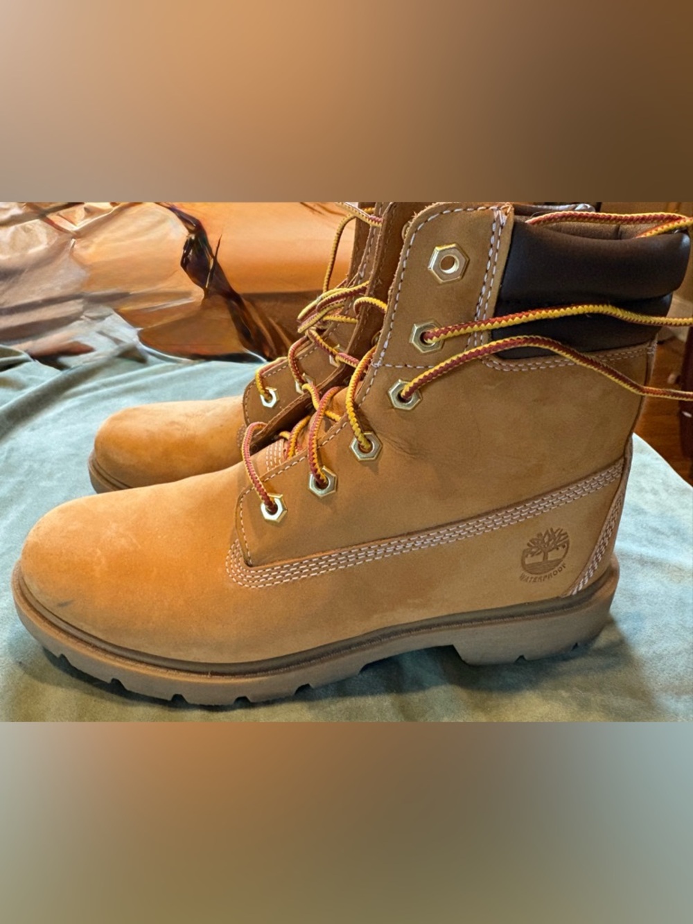 Timberland Wheat Nubuck Lace-Up Work Boot with Black Collar